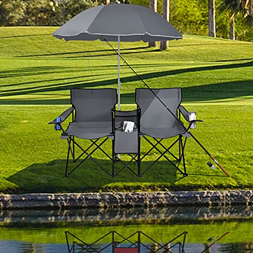Double Camping Chair with Umbrella