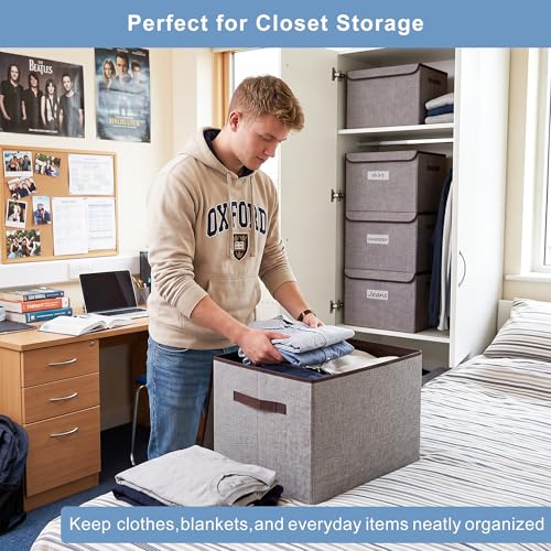 Large 17" 42 Quarts Collapsible Stackable Storage Bins with Lids [3 (3 Count)