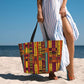 Beach Bag for Women Kente Print Beach Tote Bag Waterproof Sandproof Large Bags with Zipper Big Capacity for Travel