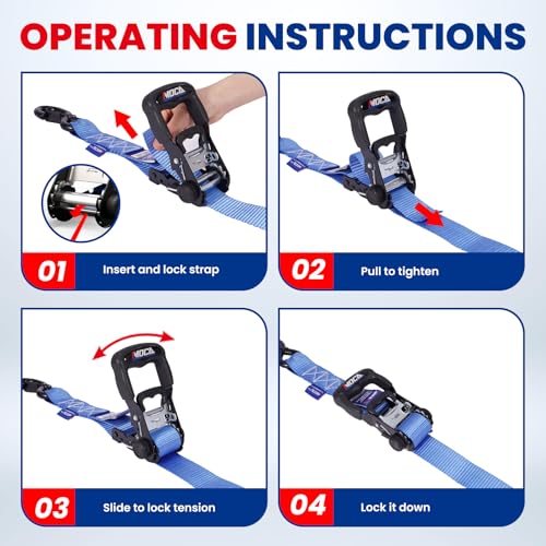 MOCA Heavy Duty Ratchet Straps Tie Down 4 Pack 1.6" x 8 ft (4 Count)
