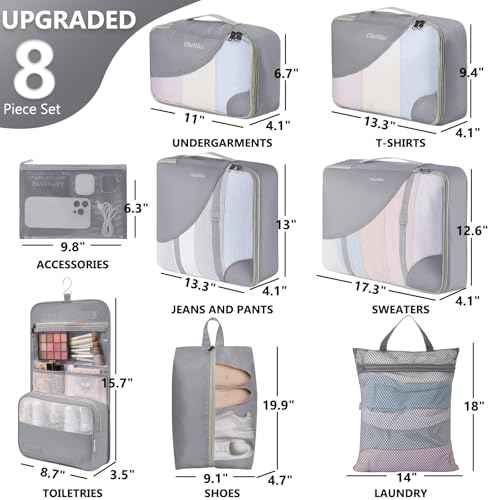 8 Set Packing Cubes for Travel (8 Count)