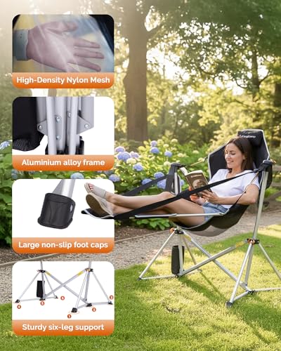 Hammock Camping Chair with Footrest & Breathable Mesh Back 400 lbs