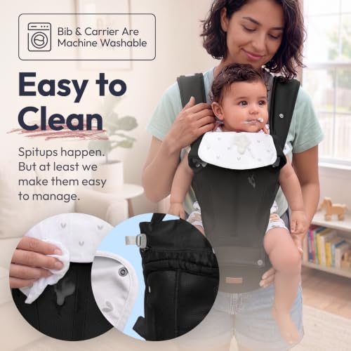 6-in-1 Baby Carrier with Hip Seat, Ergonomic Newborn to Toddler Carrier 7–50 lbs, Front Back Hip Carry, Lumbar Support, Sun Hood, Safety-Certified, Black
