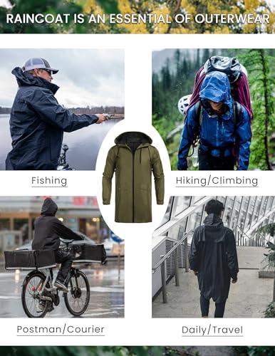 Men's Packable Rain Jacket Long Raincoat With Hood Mens Raincoat With Pockets