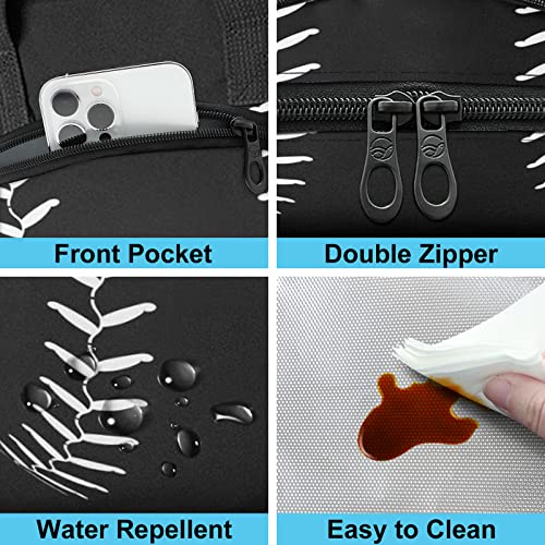 Fashion Baseball Cool Black Insulated Lunch Tote Bag Sport Softball Ball Print Reusable Cooler Lunch Box with Shoulder Strap for Women Men Work Picnic School Beach (multi 8)