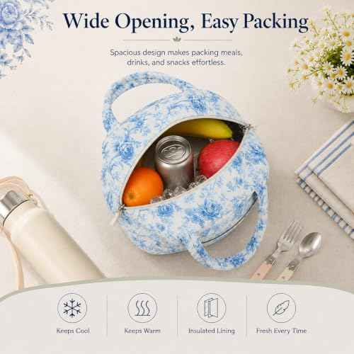 Lunch Bag for Women Cute Corduroy Lunch Tote Bags with Shoulder Strap Reusable Insulated Lunch Box Large Capacity Reusable Insulated Cooler for Work Picnic or Travel