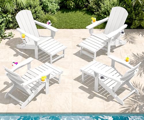 4 Pcs HDPE Folding Adjustable Adirondack Chair with Ottoman (4 Count)