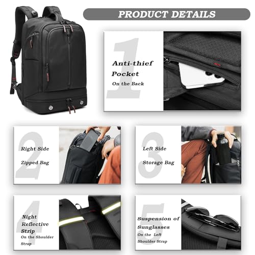 16 Inch Laptop Backpack Water Resistant Carry On Daypack Backpack Anti Theft Travel Rucksack Backpack with Shoe Compartment Shoulder Strap for Men Women
