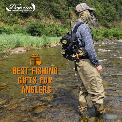 Small Fishing Backpack with Tackle Boxes Fishing Sling Bag DIY Embroidery Patches Tackle Bag Gift for Men Black
