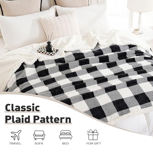 Sherpa Fleece Throw Blanket 80" x 90" Reversible Plush Fluffy Large Big Blanket Lattice Flannel Blankets for All Season Use