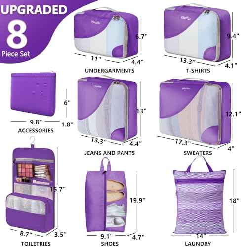 8 Set Packing Cubes for Travel (8 Count)