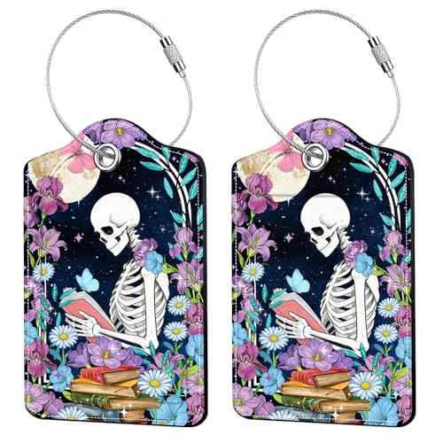 2 Pcs Book Skull Luggage Tags for Suitcase (2 Count)