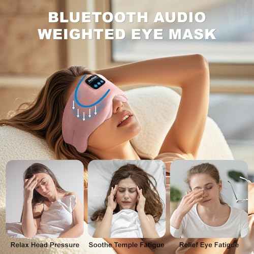 Weighted Eye Masks Bluetooth Sleep Mask Headphones Silk Wireless Bluetooth Headband for Side Sleepers Blackout for Airplane Travel Men Women Pink