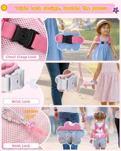 3 in 1 Toddler Harness Leash with Key Lock for Girls Cute Unicorn