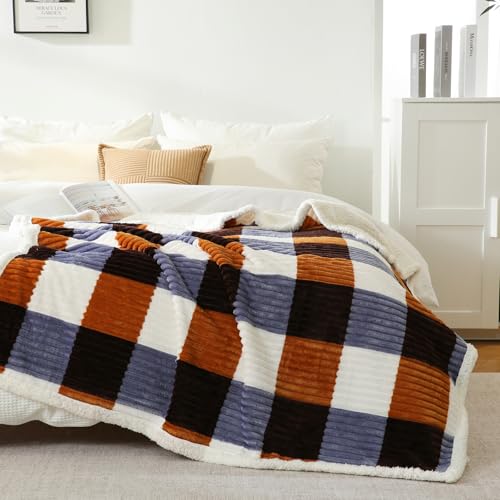 Sherpa Blanket Twin Plaid Thick Bed Blanket