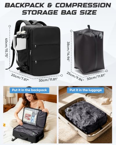 Travel Backpack for Women Men with Compression Vacuum Storage Bag & Electric Pump
