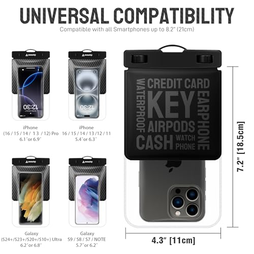 Universal Waterproof Phone Pouch [Double Space] IPX8 Dry Bag with Lanyard for iPhone 16 15 14 13 12 Pro Max XS XR X Galaxy S25 S24 S23 Ultra