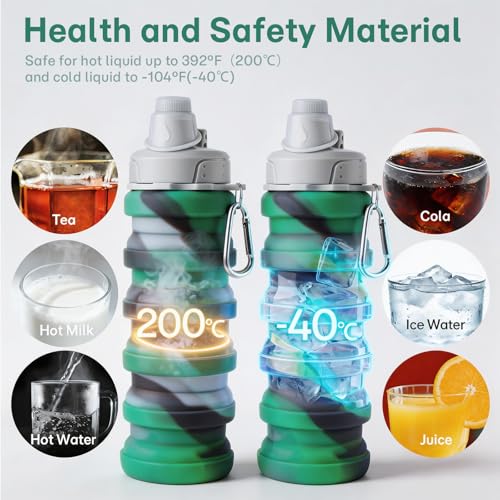 Reusable BPA Free Foldable Silicone Water Bottles for Kids