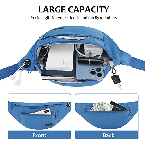 Large Blue Crossbody Fanny Pack for Women Men Belt Bag Fit All Phones