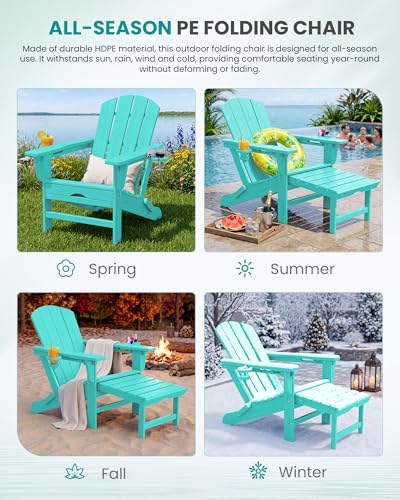 4 Pcs HDPE Folding Adjustable Adirondack Chair with Ottoman (4 Count)
