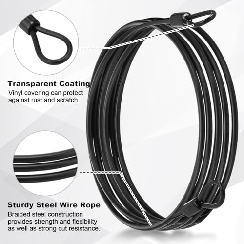 12 Pack Security Cable Luggage Lock with Loops 7 ft 3mm Braided Steel Coated Bike Cable Wire Double Loop Anti Theft Safety for U Lock (12 Count)