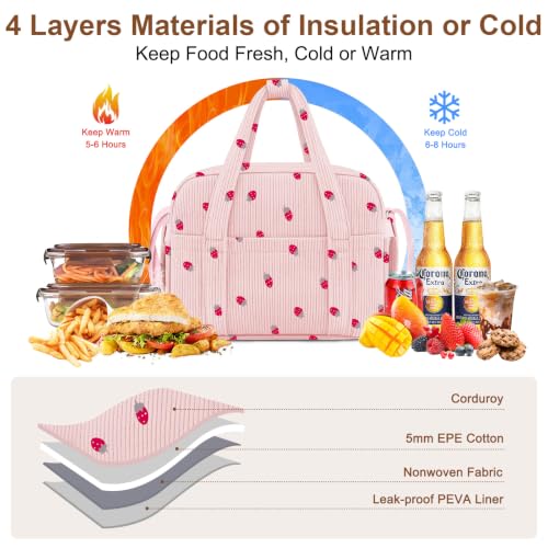 Corduroy Lunch Box Lunch Bag for Women Adults Men