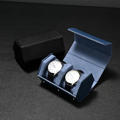 2 Slot Watch Box Blue Hexagonal
