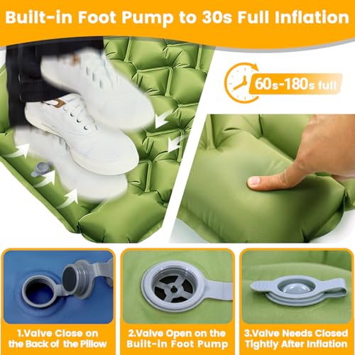 4in Ultralight Camping Sleeping Pad with Pillow and Foot Pump
