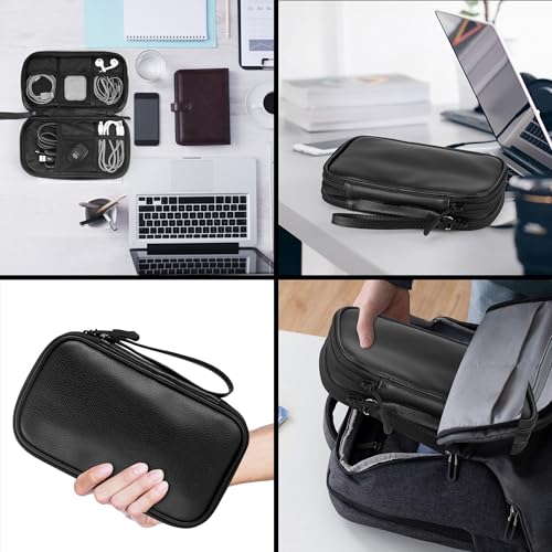 PU Leather Cable Organizer Double Layer Travel Pouch