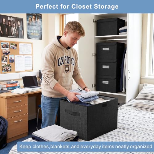 Large 17" 42 Quarts Collapsible Stackable Storage Bins with Lids [3 (3 Count)