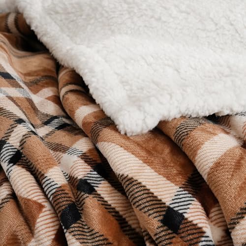 Sherpa Fleece Throw Blanket 80" x 90" Reversible Plush Fluffy Large Big Blanket Lattice Flannel Blankets for All Season Use