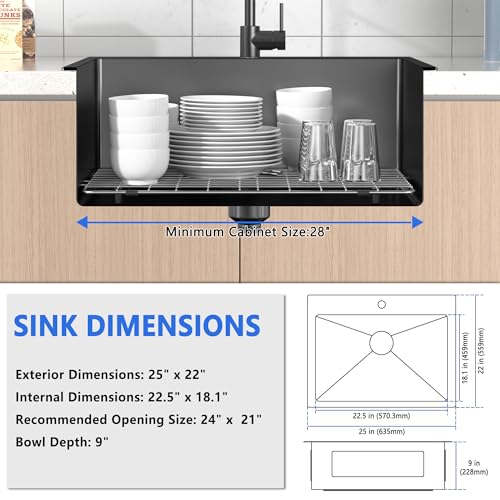 25x22x9 Inch Drop in Kitchen Sink