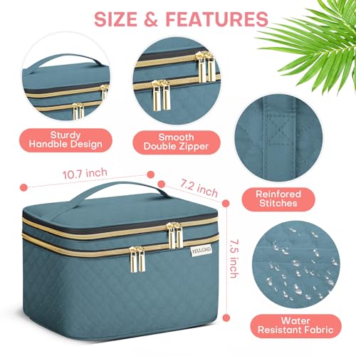 Large Makeup Bag with Mirror Double Layer Travel Make Up Organizer Case