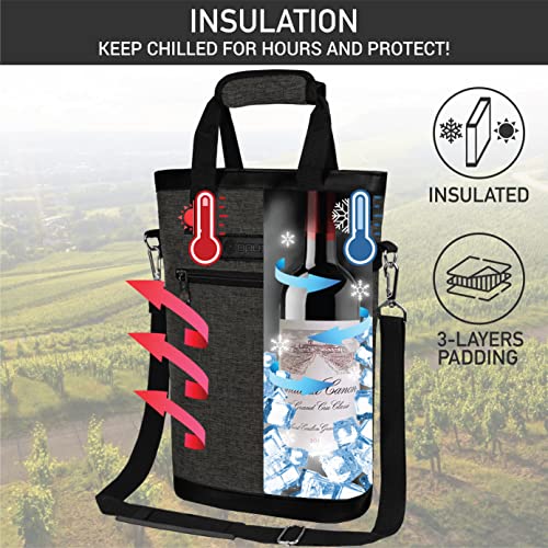 Two Bottle Wine Bag Carrier Insulated Leakproof 2 Wine Cooler Charcoal