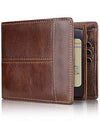 Wallet for Men RFID Blocking Genuine Leather Mens Wallets Bifold with 1 ID Window 15 Card Slots coffee brown