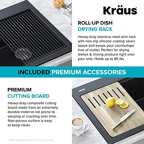 Bellucci Workstation 33" Single Bowl Granite Kitchen Sink in Metallic Black w