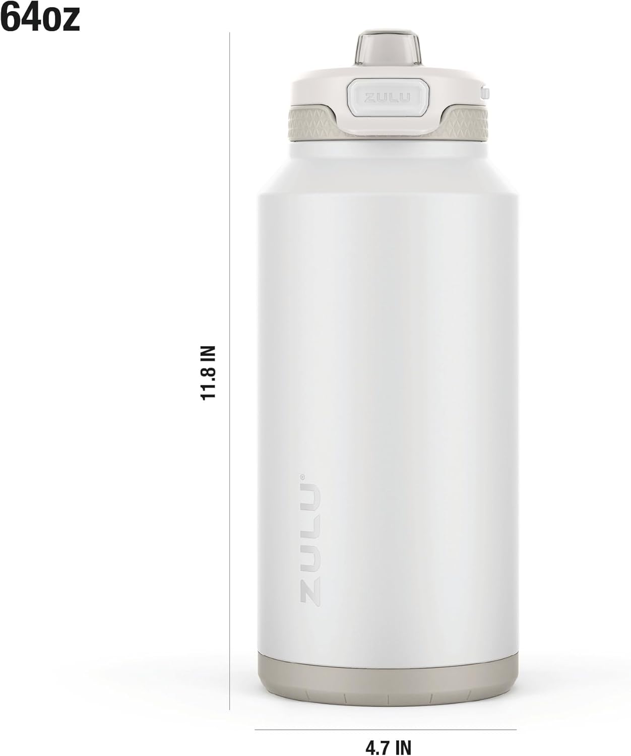 ZULU Powerfill Pro 64oz Half Gallon Stainless Steel Water Bottle with Quick Fill Lid, Triple Walled Vacuum Insulated Metal, Leak Proof Locking Lid, Sip and Chug, Reusable BPA Free, White Monochrome - Roamly