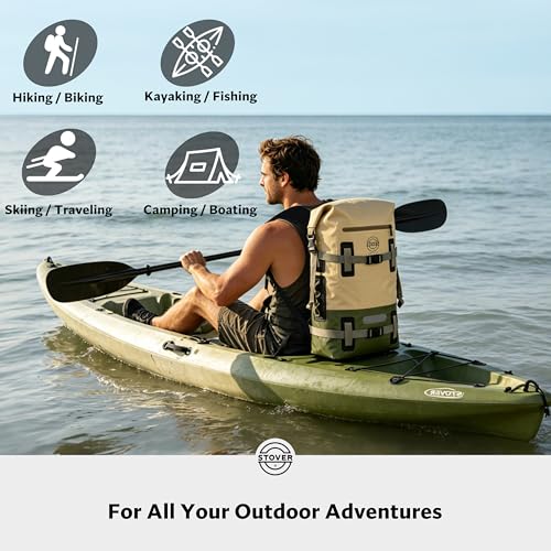 30/40/55L Waterproof Dry Backpack & Phone Case - Large Floating Dry Bag for Kayaking, Travel, Hiking, Fishing, Camping, Motorcycles & Beach, Heavy-Duty Roll Top Men/Women (Tan/Army Green/Brown)