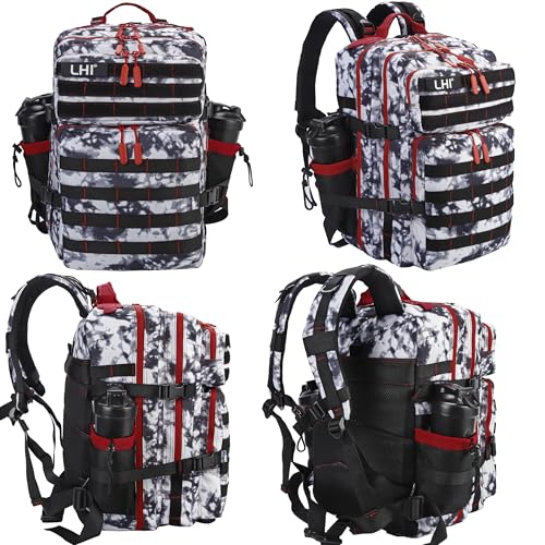 Military Tactical Backpack for Men and Women 45L Army 3 Days Assault Pack Bag Large Rucksack with Molle System Black and White with Red