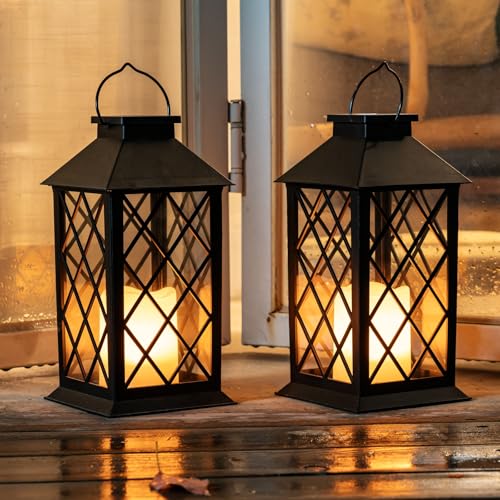 2 Pack 13'' Black Solar Lanterns