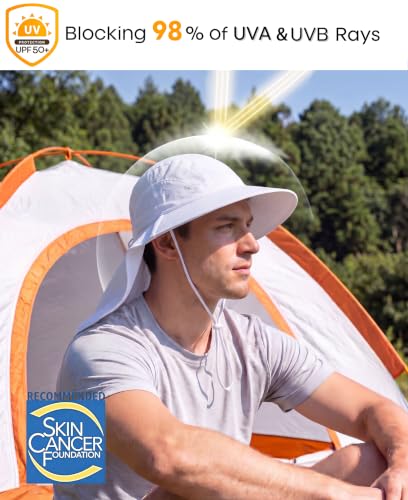 UPF 50+ Womens Mens Sun Hat with Neck Flap Wide Brim Fishing Hat Mesh Summer Beach Bucket Hat for Golf Hiking White