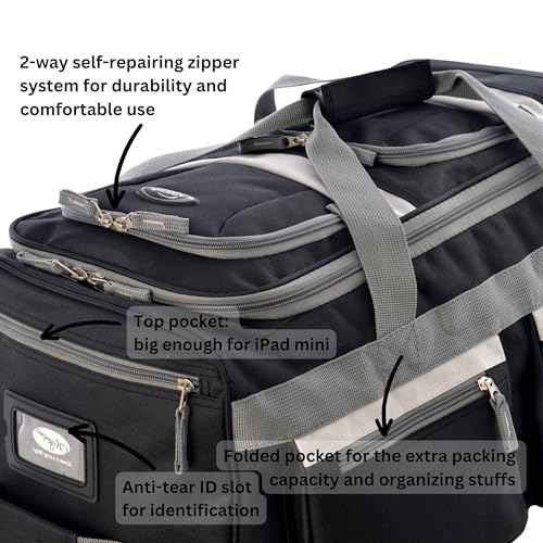 22 inch Carry On 8 Pockets Wheeled Rolling Duffel Bag Water Resistant Luggage Lightweight Travel Suitcase with Retractable Handle