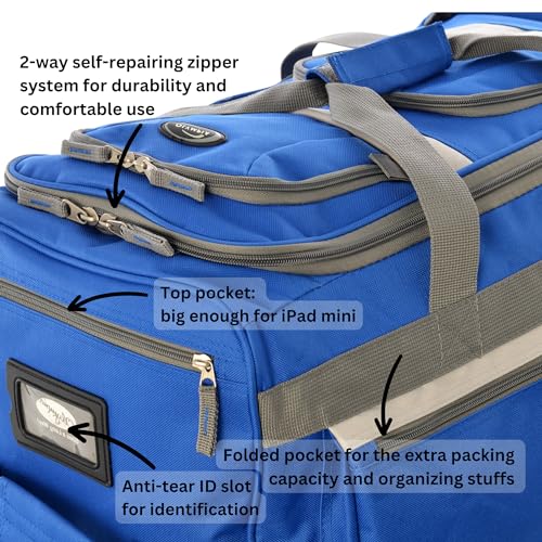 29 inch Jumbo Size 8 Pockets Wheeled Rolling Duffel Bag Water Resistant Luggage Lightweight Travel Suitcase with Retractable Handle