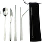 7 Pcs Portable Flatware Set, 304 Stainless Steel Cutlery Set Travel Utensils Set w/Pouch Fork Spoon Chopsticks Straws for Travel Camping Office School, Dishwasher Safe & Eco-Friendly (Silver)
