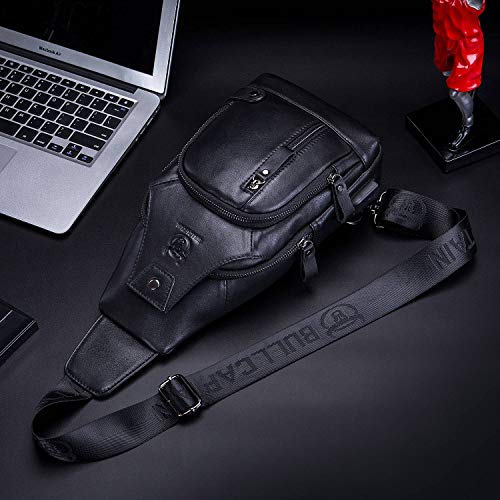 Leather Sling Bag Mens Chest Bag Casual Shoulder Crossbody Bags Travel Hiking Backpacks Daypack with USB Charging Port