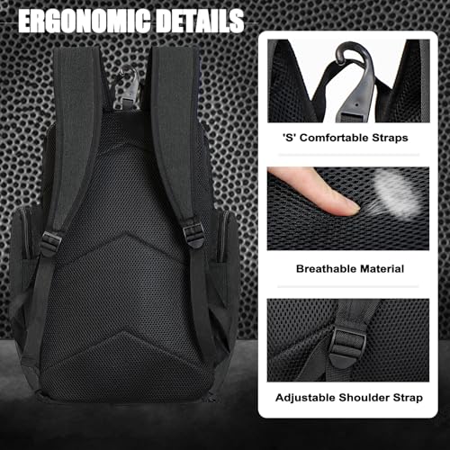 Large Basketball Backpack Sports Gym Bag with Ball Holder Ventilated Shoe Compartment Insulated Cooler Pockets Reflective Strips Fence Hook for Men Athletic Training