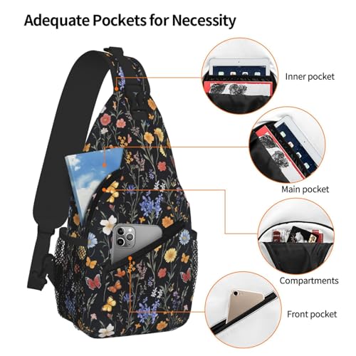 Sling Bag Vintage Botanical Flower Wildflower Hiking Daypack Crossbody Shoulder Backpack Travel Chest Pack for Men Women