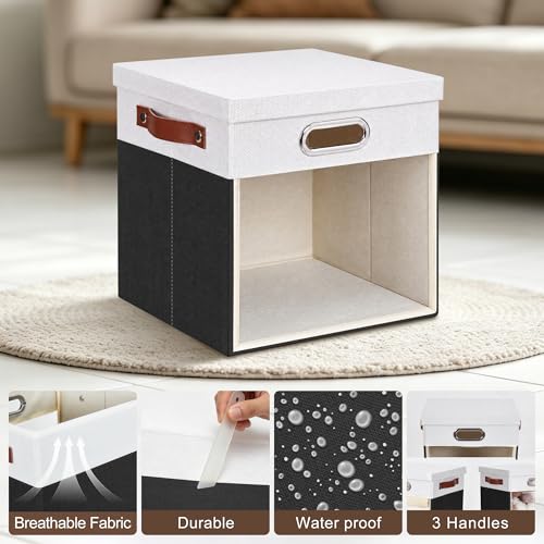 11x11 Inch Ultra Thick Fabric Storage Bins with Lids & Windows (3 Count)