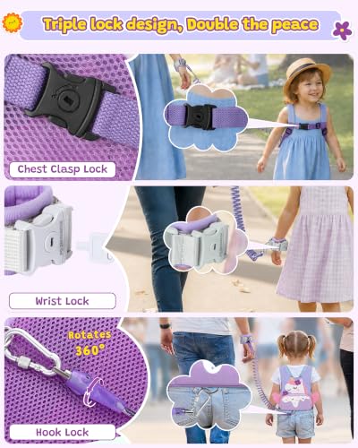 3 in 1 Toddler Harness Leash with Key Lock for Girls Cute Unicorn
