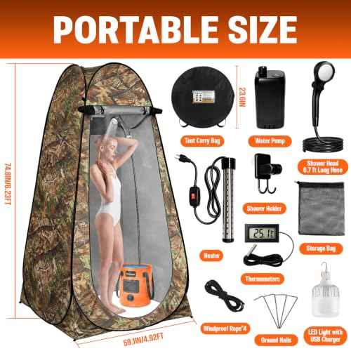 Portable Camping Shower Tent Kit with LED Lights
